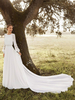 Robe mariée simple col rond dos en V manche longue à traîne Robe de mariage