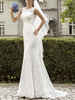 Robe mariée simple col rond dos V en dentelle avec ceinture à traîne Robe de mariée