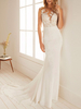 Robe mariée simple en mousseline de soie col rond sans manches dos transparent robes de mariée sirene à traîne