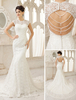 Robe mariée sirène en dentelle ivoire avec cristal à col rond Milanoo