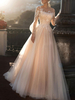 Robe mariée trapèze col rond manche longue transparent boutonné sur dos jupe vaporeuse Robe de mariage