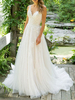 Robe mariée trapèze col V décolleté jupe en tulle à traîne robe de mariage