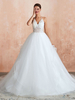 Robe mariée trapèze col V en dentelle décolletée jupe ronde à traîne Robe de mariage