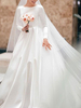 Robe mariée vintage col rond manche longue jupe plissée à traîne Robe de mariage