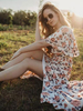 Robe maxi à fleurs avec manches mi-longues et col en V Robe dété en mousseline