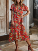 Robe maxi à fleurs manches courtes Robe portefeuille imprimée à col en V