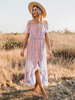Robe Maxi Col Bateau Manches Courtes Polyester Imprimé Robe Longue