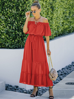 Robe Maxi Col Bateau Manches Courtes Robe Longue Polyester