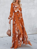 Robe Maxi Col V Manches Longues Polyester Décontracté Imprimé Floral Orange Longueur Sol Robe