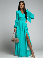 Robe Maxi Col V Manches Longues Polyester Robe Longue Bohème