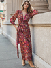 Robe Maxi Col V Manches Longues Robe Longueur Sol Imprimé Polyester