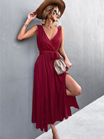 Robe Maxi Col V Sans Manches Polyester Robe Longue