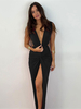 Robe Maxi Col V Sans Manches Sexy Robe Longue Plissée à Fente Haute