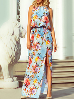Robe maxi fleurie Robe dété sans manches fendue