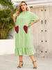 Robe maxi grande taille col montant manches courtes poches plissées rayures motif polyester robe longue