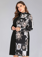 Robe maxi grande taille col montant manches longues motif imprimé animal surdimensionné robe longue décontractée