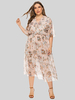 Robe maxi grande taille pour femme col en v demi manches imprimé floral polyester longueur de thé robe dété