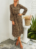 Robe maxi léopard Robe chemise à manches longues pour femmes