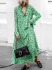 Robe maxi oversize à manches longues; col montant; pois; volants; tenue décontractée verte