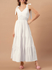 Robe Maxi Rayures Col Sans Manches Polyester Décontracté Dentelle Blanc Robe Longue Dété