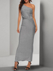 Robe maxi sans manches argenté une épaule dos nu en nylon longueur de plancher robe