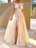 Robe maxi sans manches bretelles abricot paillettes cou dos nu paillettes robe de longueur de plancher