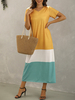 Robe maxi surdimensionnée manches courtes bloc de couleur coton mélangé robe dété