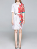 Robe mi-longue asymétrique à manches courtes et col rabattu blanc