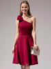 Robe mi-longue avec une robe de soirée bordeaux à une épaule et nœuds en tulle