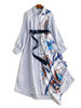 Robe mi-longue bleu ciel avec boutons à col rabattu et manches courtes en polyester