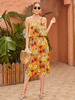 Robe mi-longue bretelles col sans manches robe en polyester imprimé floral décontracté robe dété mi-longue