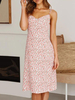 Robe mi-longue bretelles cou sans manches floral imprimé polyester décontracté longueur au genou robe dété