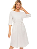 Robe mi-longue col bijou manches 3/4 à rayures motif ceinture robe mi-longue blanche surdimensionnée décontractée