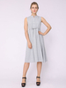 Robe mi-longue col bijou sans manches motif à carreaux ceinture robe dété décontractée