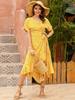 Robe mi-longue col en V manches courtes imprimé floral polyester superposé jaune robe dété longue décontractée