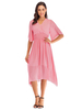 Robe mi-longue col en V manches courtes polyester rose robe longue décontractée surdimensionnée