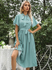 Robe mi-longue col en V manches courtes Polyester superposé Casual Medium