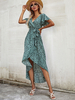 Robe mi-longue Col en V Manches courtes Robe en polyester à pois Robe longue dété décontractée