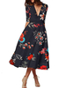 Robe mi-longue col en V manches mi-longues Robe dété en polyester imprimé floral