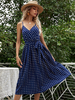 Robe mi-longue col en V sans manches à pois en mousseline de soie Robe longue dété