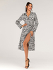 Robe mi-longue col rabattu manches longues imprimé animal boutons polyester surdimensionné robe chemise maxi décontractée
