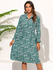 Robe mi-longue col rabattu manches longues robe dété en polyester imprimé floral