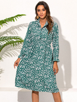 Robe mi-longue col rabattu manches longues robe dété en polyester imprimé floral