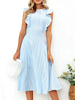Robe mi-longue dété en dentelle à volants et à volants