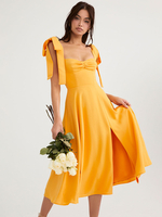 Robe mi-longue décontractée en polyester à encolure carrée et sans manches