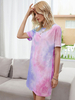 Robe mi-longue décontractée rose à manches courtes en polyester pour femmes