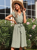 Robe Mi-longue Femme à Col V avec Manches Courtes Coupe Cintrée à Lacets Bas Evasée Robe de Patineuse