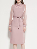 Robe Mi-longue Femme à Col V avec Manches Longues Coupe Cintrée Unicolore