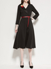 Robe Mi-longue Femme à Col V avec Manches Longues Coupe Cintrée Unicolore