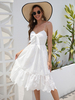 Robe Mi-longue Femme avec Bretelles à Col Décolleté en V Coupe Cintrée Bas Evasée Unicolore